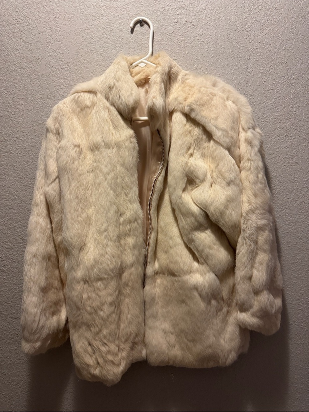 Women's Cream Genuine Rabbit Fur Coat